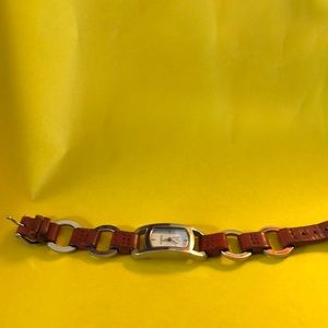 Watch/ red leather and silver